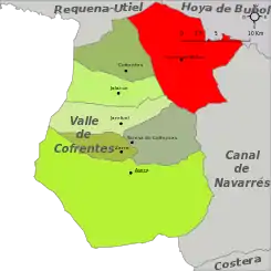 Localización de Cortes de Pallás respecto a la comarca del Valle de Cofrentes