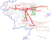 Map of Middle-earth showing where Council members have travelled from