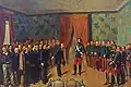 Don Carlos de Borbón recibiendo en Durango a la representación de las Merindades de Vizcaya el 3 de mayo de 1874