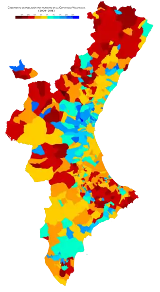 Crecimiento de la población por municipio entre 2008 y 2018