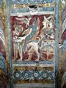 Carro de guerra conducido por dos diosas y tirado por un caballo alado, proveniente de Hagia Triada, pintura cretense.