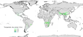 Localización de los climas templados subhúmedos en el mundo.