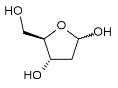 Estructura química de la desoxirribosa.