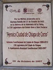 Placa declaratoria de Ciudad Heroica.