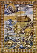 Fayenza: El Diluvio, a bordo del arca, tríptico realizado hacia 1550 por Masseot Abaquesne.