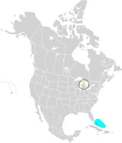 Distribución de S. kirtlandii      Área de reproducción     Área de invernada