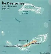 Mapa del atolón y la isla.