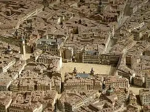 En el centro de Madrid se levantaron casas de pisos durante el Antiguo Régimen, destacando las de la Plaza Mayor (maqueta de Gil de Palacio, 1828-1830).