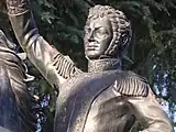 Detalle de la escultura ecuestre de Bernardo O'Higgins en Madrid, España.