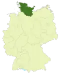 Map of Germany:Position of the Oberliga Hamburg/Schleswig-Holstein highlighted