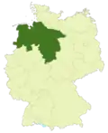 Map of Germany:Position of the Oberliga Niedersachsen/Bremen highlighted