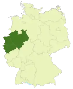 Map of Germany: Position of Nordrhein-Westfalen highlighted