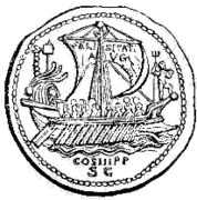 Nave romana representada en una moneda.