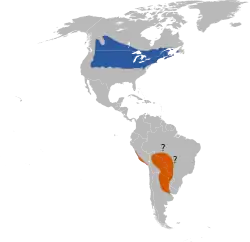 alt=Azul: época de reproducción;
Anaranjado: fuera de la época de reproducción.