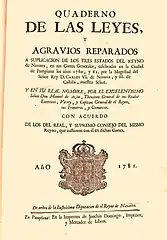 Cuaderno de las leyes aprobadas en las Cortes del reino de Navarra en 1781