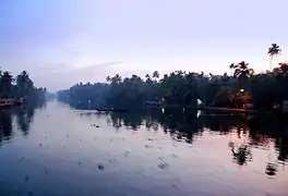 Atardecer a lo largo de los canales de Vembanad