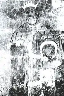 Fresco ubicado en la iglesia varega San Gevorg mostrando al rey Abgaro con la imagen de Cristo.