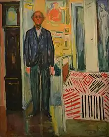 Autorretrato. Entre el reloj y la cama (1940-1943), óleo sobre lienzo, 120,5 × 149,5 cm, Museo Munch de Oslo.