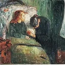Edvard Munch, La niña enferma, 1907. Cuarta en la serie. óleo sobre tela, 137 × 139 cm. Tate, Londres.