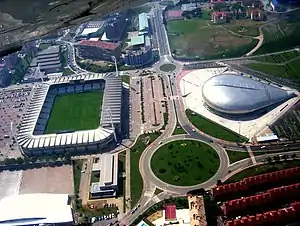 Vista aérea de los Campos de Sport del Sardinero y el Palacio de Deportes.