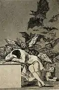 El sueño de la razón produce monstruos, grabado, Francisco de Goya, 1799