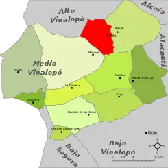 Localización en la comarca del Medio Vinalopó