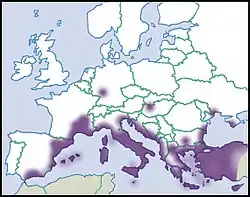 Distribución de E. vermiculata en Europa.