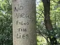 Pintada negacionista en Londres: "no (existe el) virus, lucha contra las mentiras".
