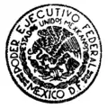 Ejemplo del escudo oficial de 1934 a 1968 utilizado por el presidente. Sello de Lázaro Cárdenas, Tesorería de la delegación Cuajimalpa de Morelos.