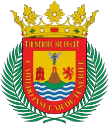 Escudo de la isla de Tenerife, con el Teide en erupción en el centro.