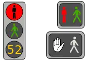 Diferentes tipos de semáforos peatonales.