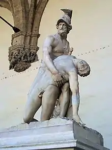 La escultura de la Loggia dei Lanzi (interpretada aquí como un Patroclo y Menelao).