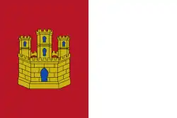 Bandera de Castilla-La Mancha, donde la mitad del asta se define como «rojo carmesí», aunque no se incluye definición técnica