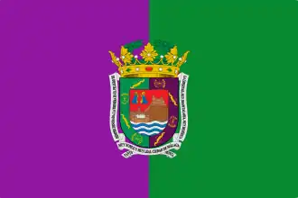 Bandera de Málaga en morado y verde