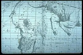 Orión, como se ve en el Atlas Coelestis de Flamsteed.
