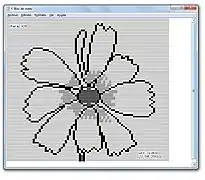 Imagen de una flor usando caracteres ASCII en un bloc de notas.