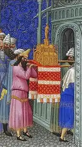 El Arca de la Alianza es introducida en el Templo de Jerusalén. Miniatura de los Hermanos Limburg, 1412-1416.