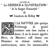 Defensa e ilustración de la lengua francesa, de Joachim du Bellay, 1549 (el manifiesto del grupo de poetas denominado la Pléiade).