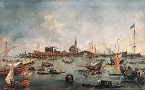 Barcos venecianos (entre ellos el Bucintoro) en la fiesta de la Ascensión, cuadro de Francesco Guardi, ca. 1775.
