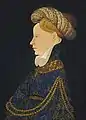 Retrato de perfil de una dama, c.1410; retrato de una mujer que lleva un "balzo temprano" con la frente afeitada.