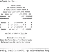 Captura de pantalla de un boletín universitario en donde el logotipo de la universidad está hecho con caracteres ASCII.