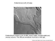 Terreno agitado de Ismenius Lacus que muestra valles y acantilados en suelos planos