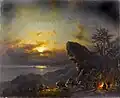 Figuras cerca del fuego a la luz de la Luna 1867