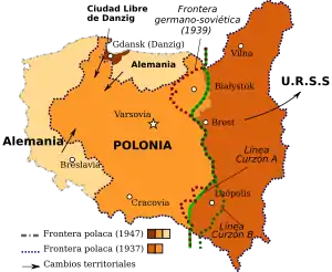 La línea Curzon y las fronteras de Polonia entre 1920 y 1990.