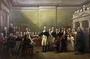 El general George Washington renunciando a su comisión