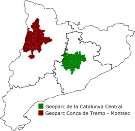 Situación del Geoparque en Cataluña (en rojo)
