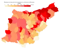 Densidad de población por municipio (2018)