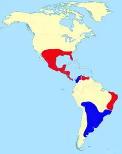 Distribución de Glyptotherium (rojo) comparada con la de Glyptodon (azul)