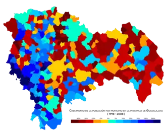 Crecimiento de la población por municipio entre 1998 y 2008