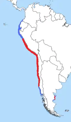 Mapa de distribución del guanay.